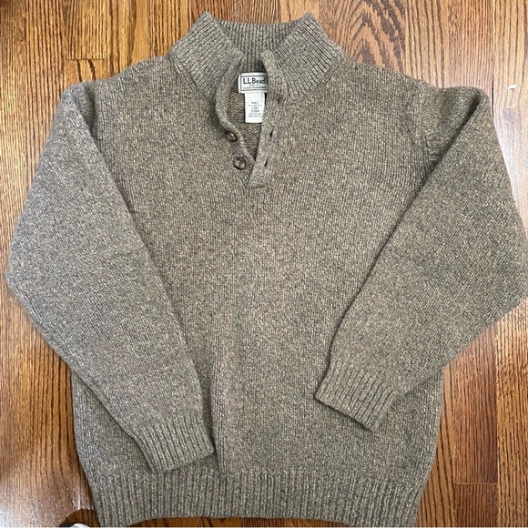 L.L.Bean Men's Lambswool Sweater Mock Neck Buttons Tan Size Large - Picture 1 of 5